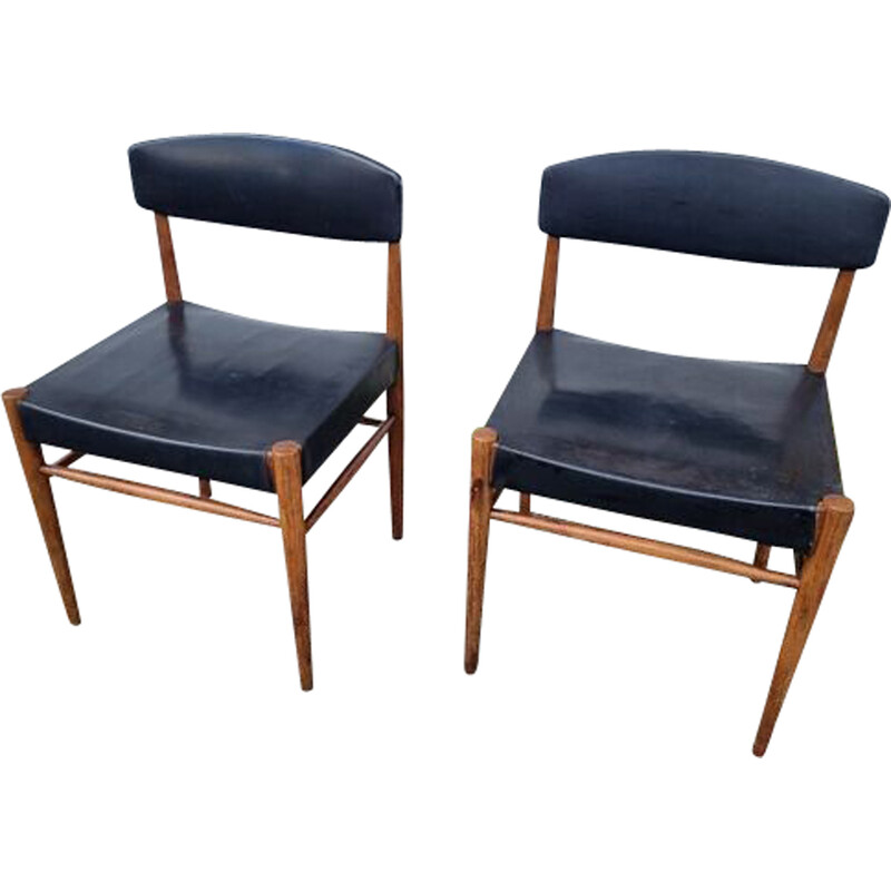 Paar Scandinavische vintage stoelen in zwart skai en hout, 1960