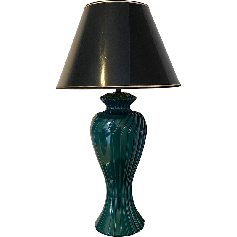 Vintage green lacquered porcelain table lamp, Italy 1970s