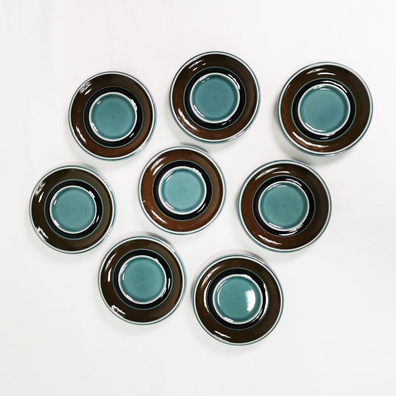 Set di 8 tazze e piatti in ceramica vintage di Ulla Procope per Arabia Finland, Finlandia 1970