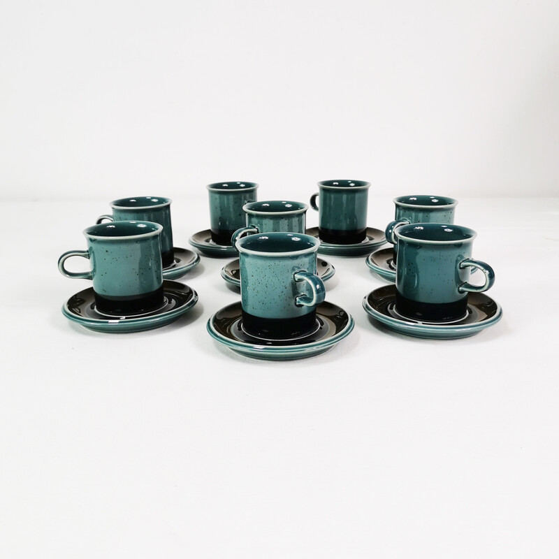 Conjunto de 8 copos e pratos de cerâmica vintage da Ulla Procope para a Arábia Finlândia, Finlândia 1970