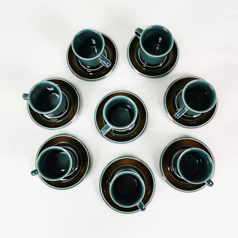 Ensemble de 8 tasses et assiettes vintage en céramique par Ulla Procope pour Arabia Finland, Finlande 1970