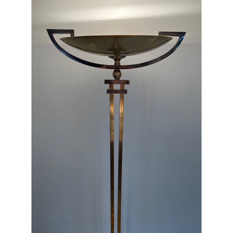 Vintage floor lamp in steel and brass, France 1970