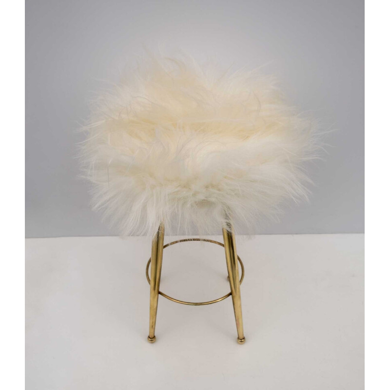 Vintage brass and goatskin stool by Gio Ponti, Italy 1950