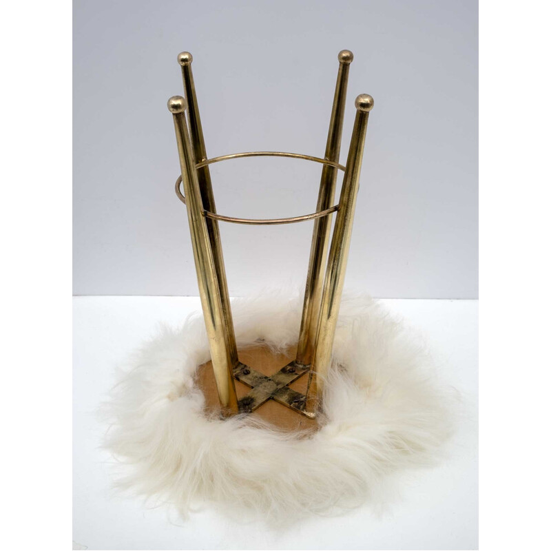 Vintage brass and goatskin stool by Gio Ponti, Italy 1950