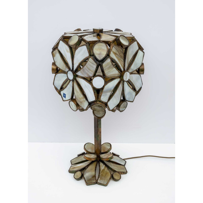 Lampe de table vintage en pâte de verre et fer forgé par Longobard, Italie 1970