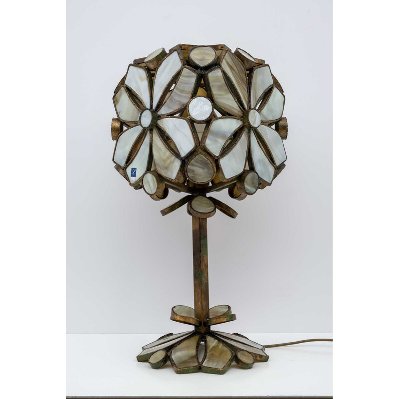 Vintage table lamp in molten glass and wrought iron by Longobard, Italy 1970