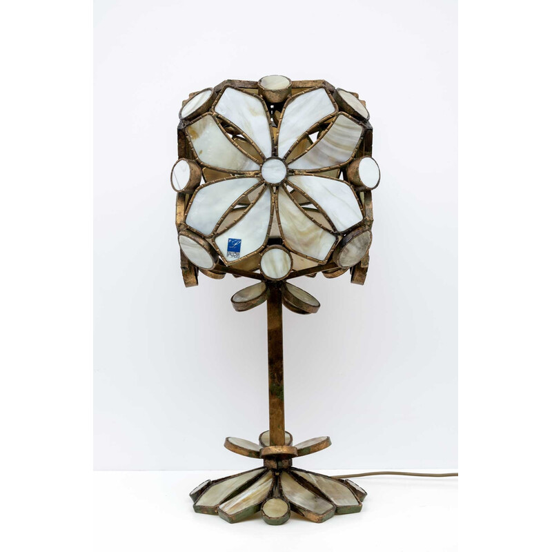 Lampada da tavolo vintage in vetro fuso e ferro battuto di Longobardi, Italia 1970