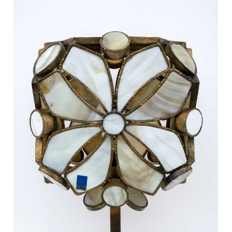 Lampada da tavolo vintage in vetro fuso e ferro battuto di Longobardi, Italia 1970