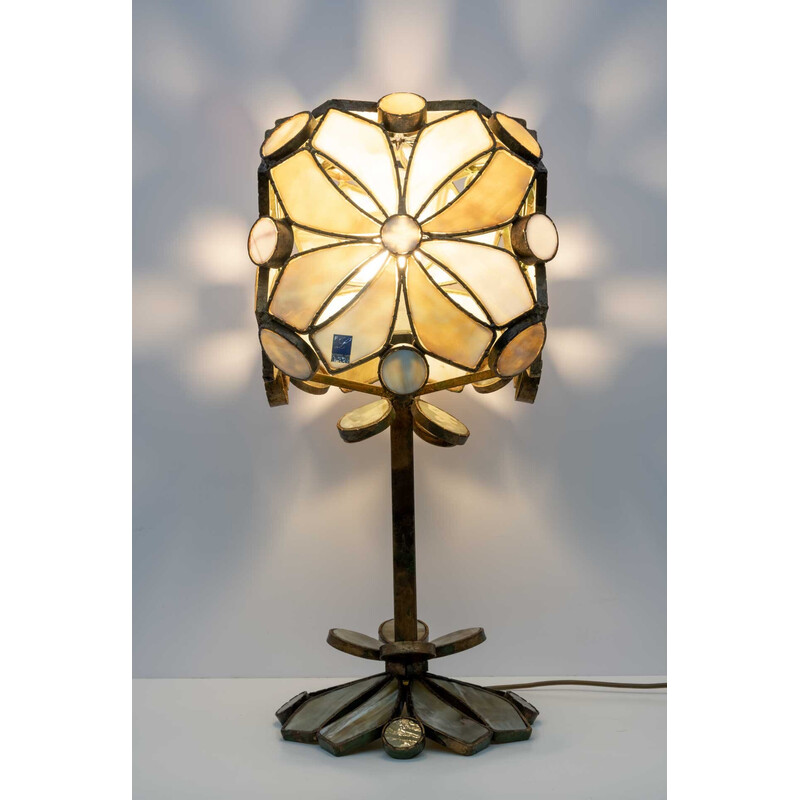Vintage table lamp in molten glass and wrought iron by Longobard, Italy 1970