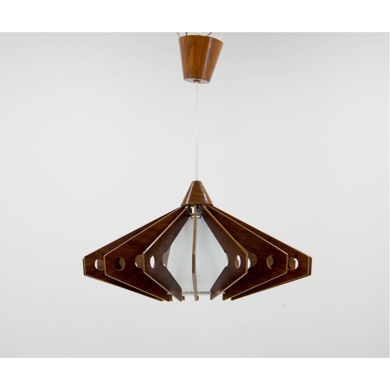 Vintage plywood and glass chandelier by Drevo Humpolec, 1960