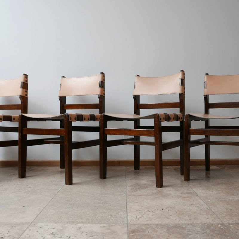 Set di 4 sedie da pranzo francesi di metà secolo in pelle di Maison Regain, anni '70