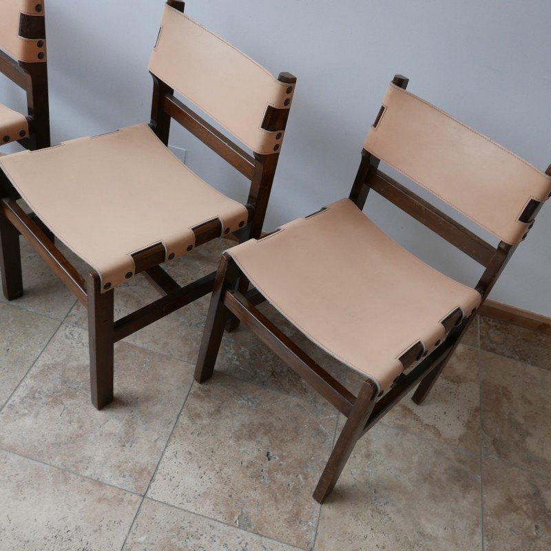 Set of 4 French mid-century leather dining chairs by Maison Regain, 1970s