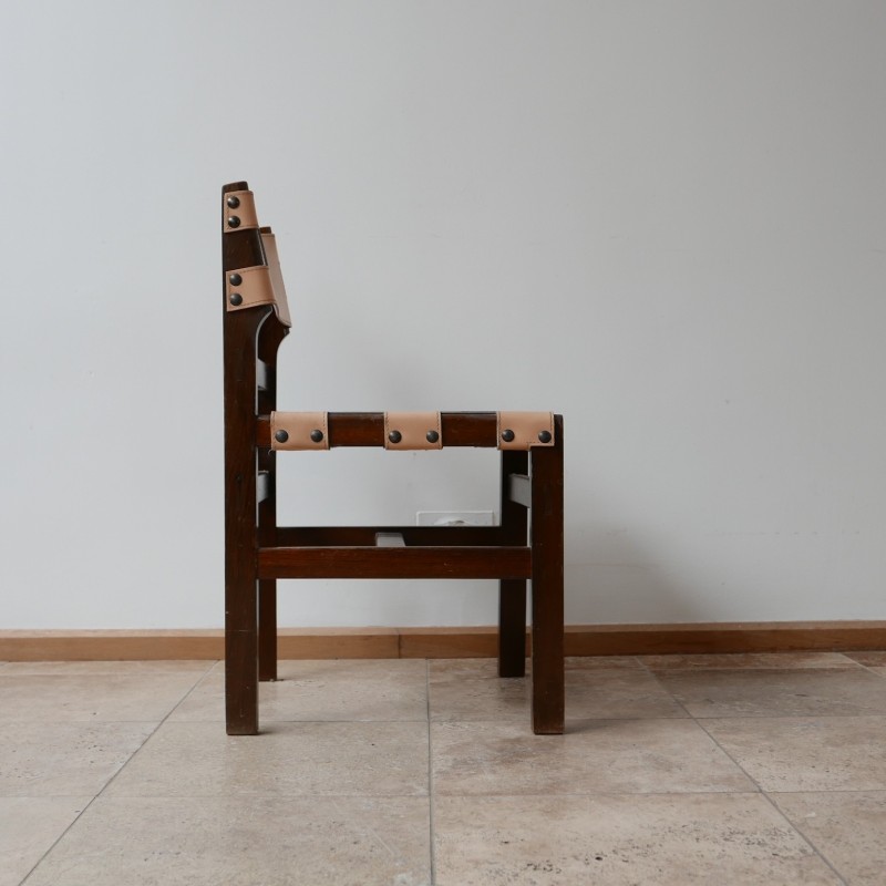 Conjunto de 4 cadeiras de jantar em pele francesa de meados do século, por Maison Regain, 1970s