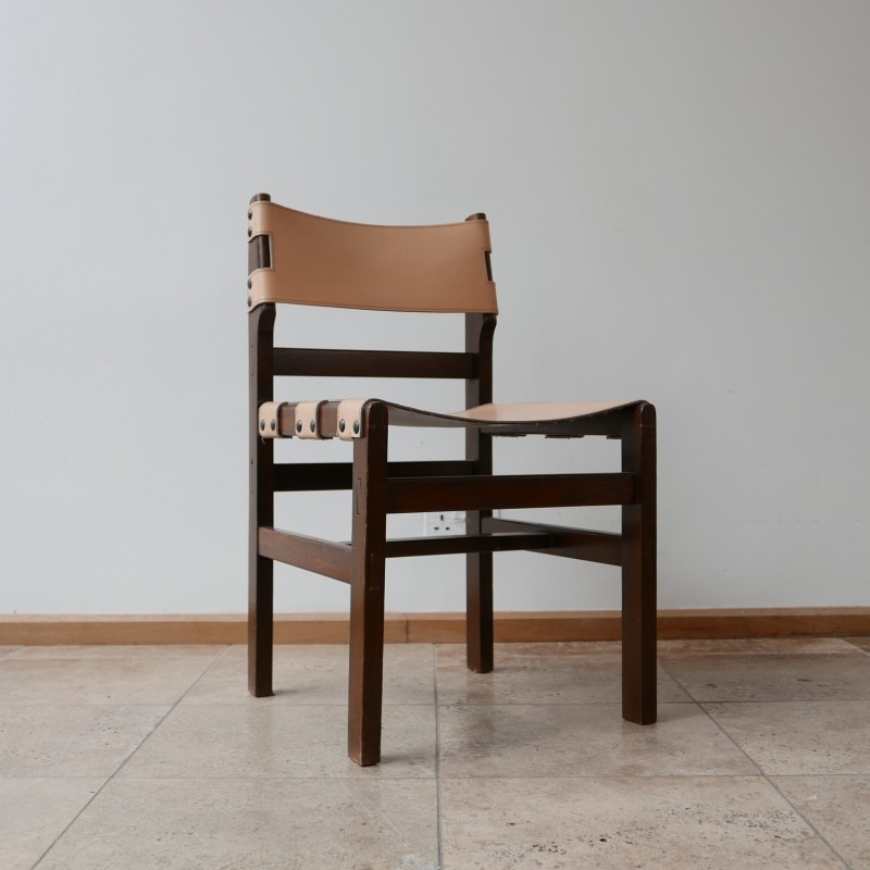Ensemble de 4 chaises français vintage en cuir par Maison Regain, 1970