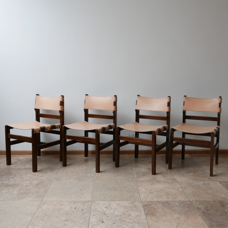 Conjunto de 4 cadeiras de jantar em pele francesa de meados do século, por Maison Regain, 1970s