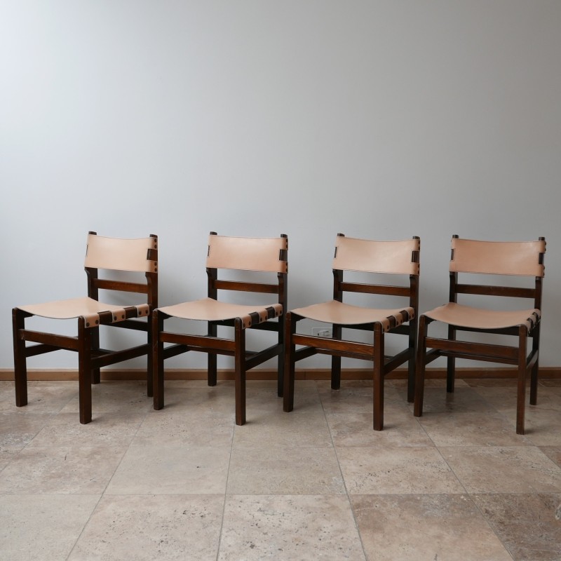 Set of 4 French mid-century leather dining chairs by Maison Regain, 1970s