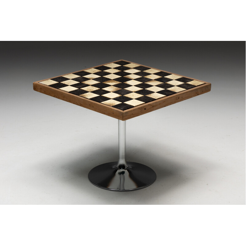Alter Spieltisch mit Bauhaus-Schachspiel von Josef Hartwig, Deutschland 1924