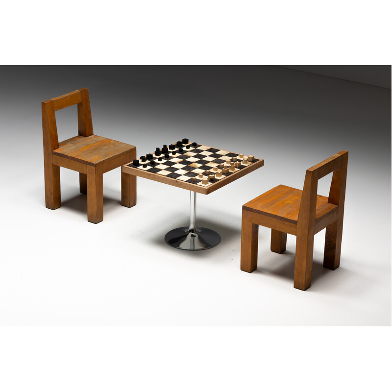 Mesa de jogo Vintage com jogo de xadrez Bauhaus, jogo de xadrez de Josef Hartwig, Alemanha 1924