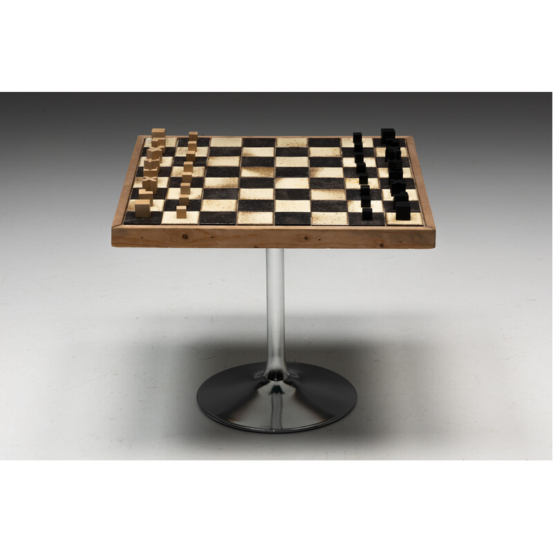 Mesa de jogo Vintage com jogo de xadrez Bauhaus, jogo de xadrez de Josef Hartwig, Alemanha 1924