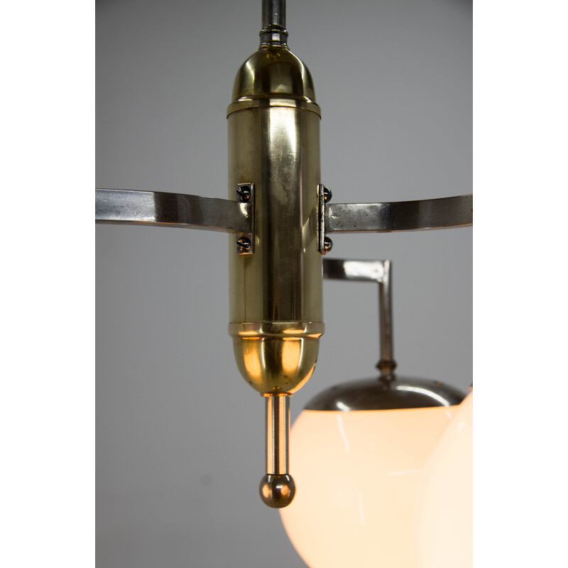 Art Deco vintage brass and nickel chandelier, 1930s