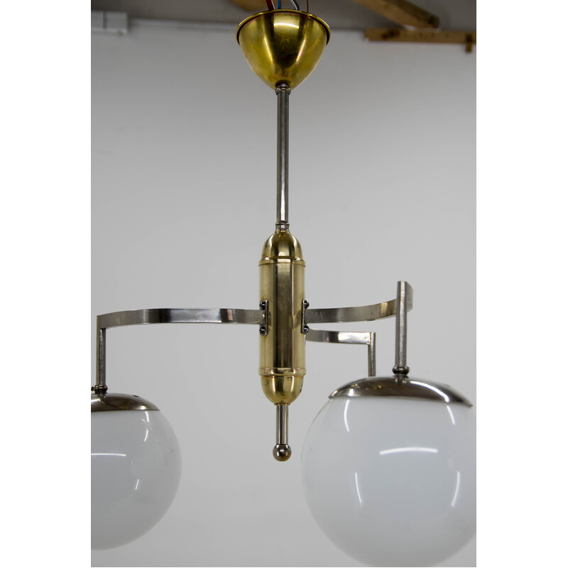 Art Deco vintage brass and nickel chandelier, 1930s