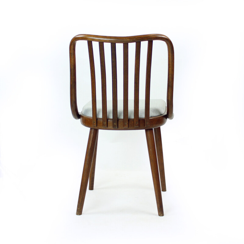 Set of 4 vintage dining chairs in bent dark oakwood by Jitona, Czechoslovakia 1960s