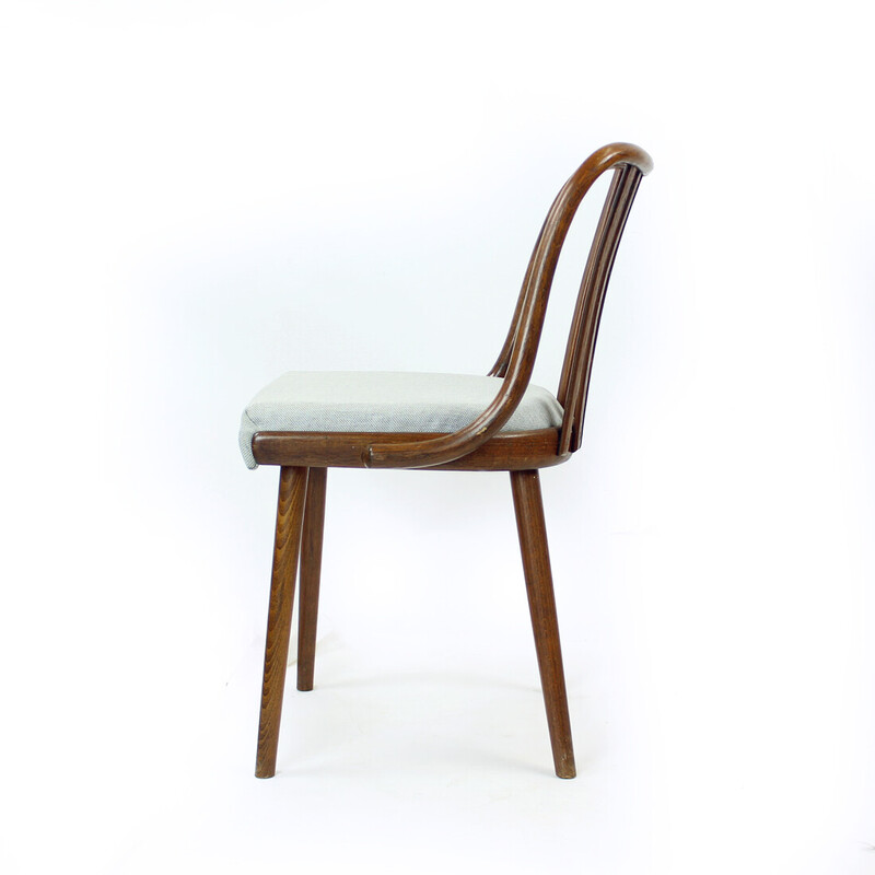 Set of 4 vintage dining chairs in bent dark oakwood by Jitona, Czechoslovakia 1960s