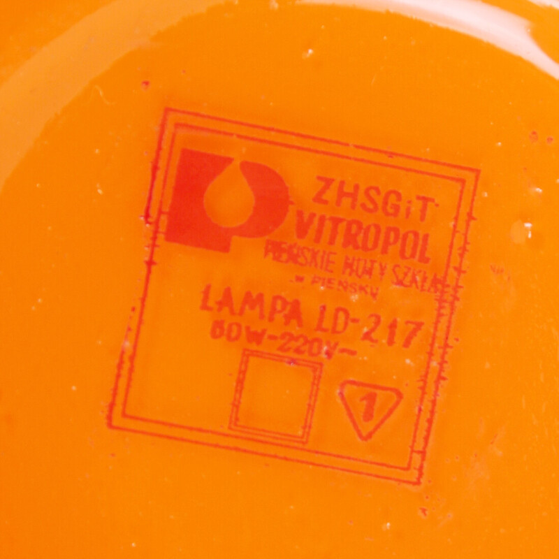 Lámpara de sobremesa vintage de cristal naranja de Vitropol, Polonia Años 60