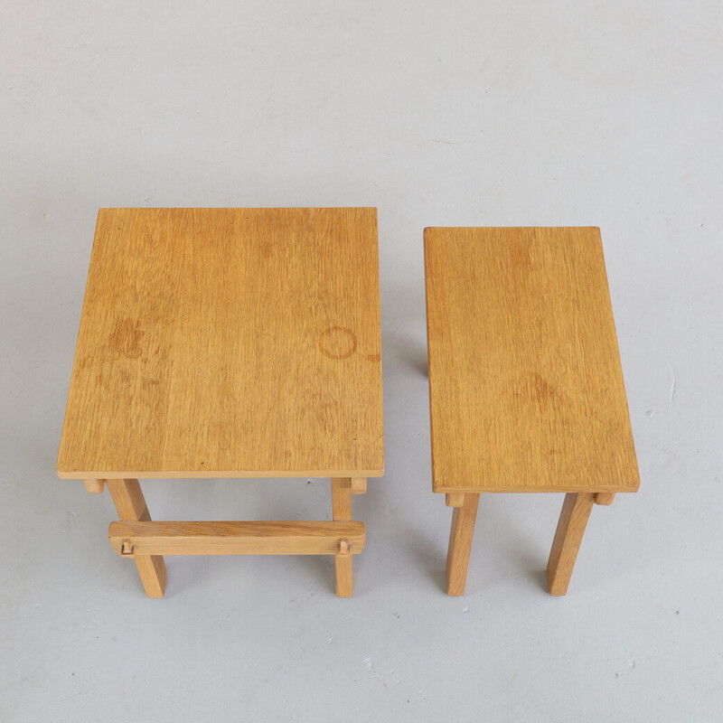 Pair of vintage natural oakwood side tables