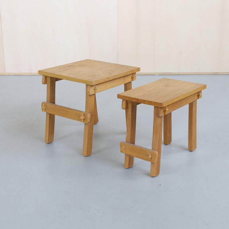 Pair of vintage natural oakwood side tables