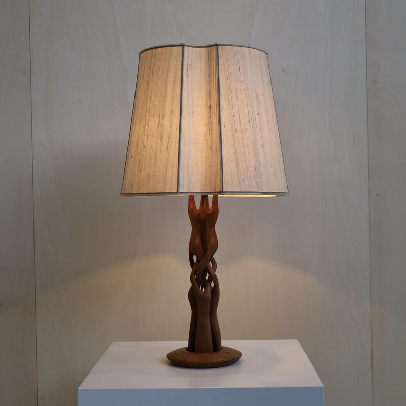 Lámpara de sobremesa vintage en madera de teca, años 60