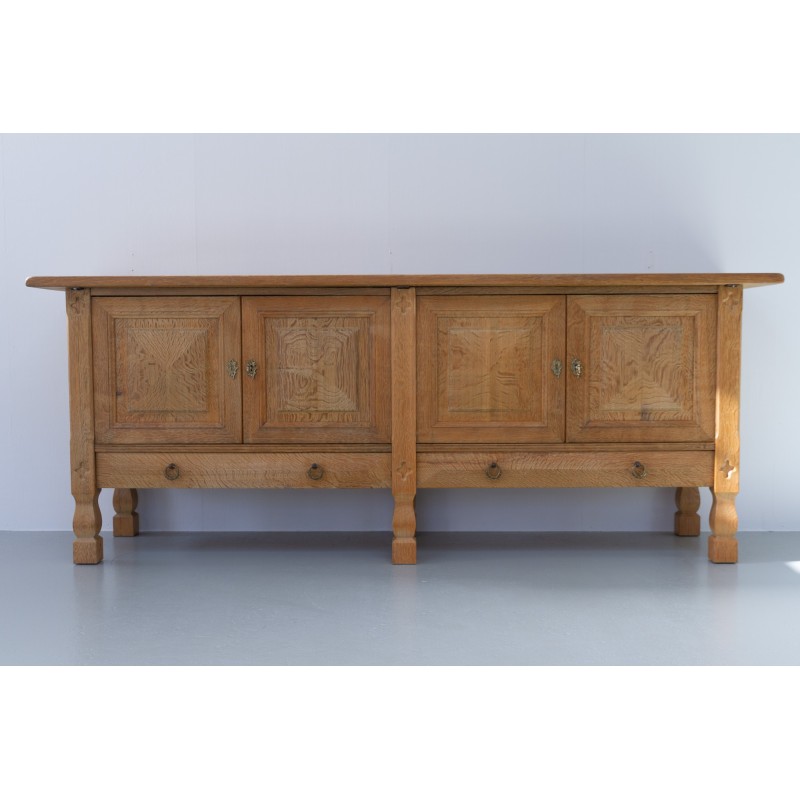 Credenza danese brutalista d'epoca in legno di quercia, anni '60