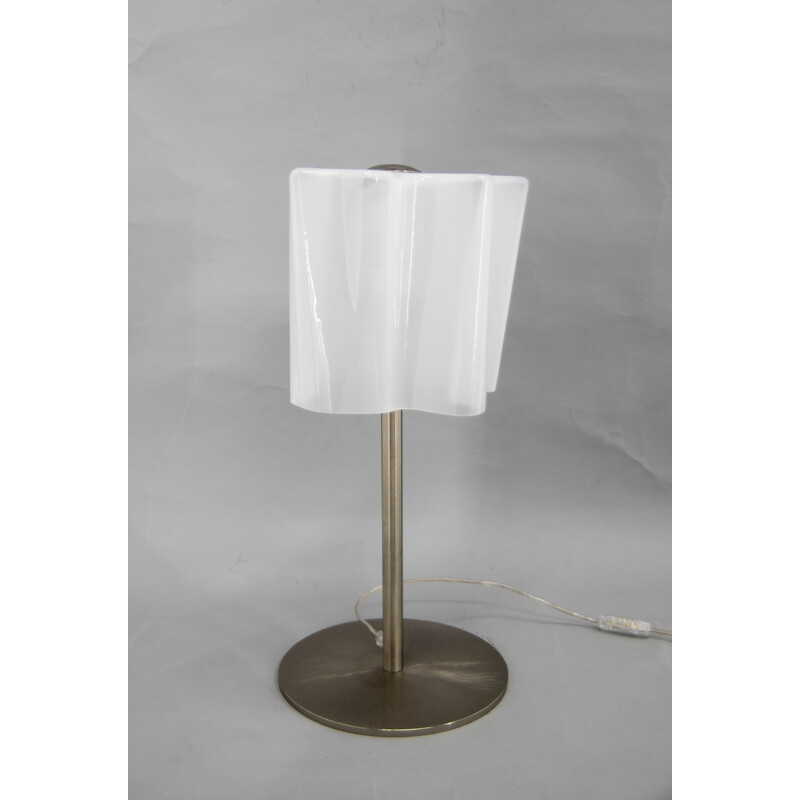 Lampada da tavolo vintage in vetro artistico e acciaio, anni 2000