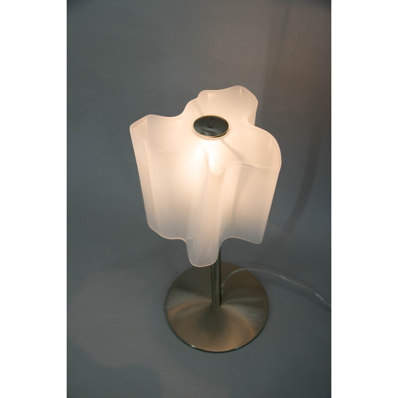 Lámpara de sobremesa vintage de vidrio artístico y acero, años 2000