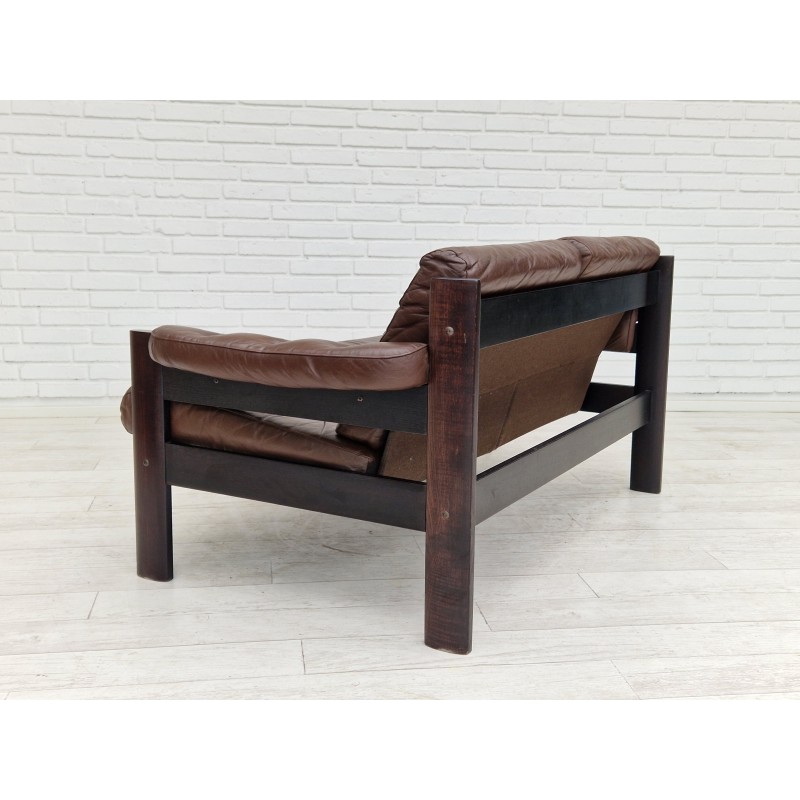 Canapé scandinave vintage 2 places en cuir marron, 1970