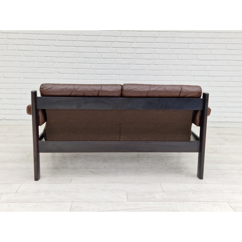 Scandinavian vintage 2-seater sofa in brown leather, 1970s