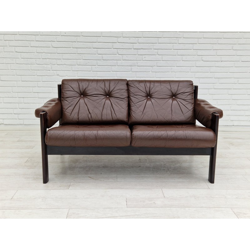 Scandinavian vintage 2-seater sofa in brown leather, 1970s