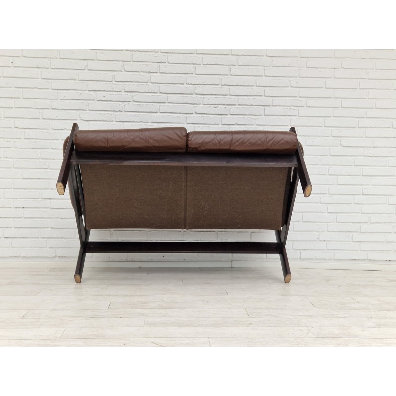 Scandinavian vintage 2-seater sofa in brown leather, 1970s