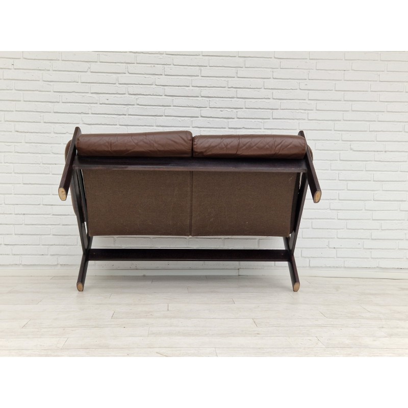 Skandinavisches Vintage 2-Sitzer Sofa aus braunem Leder, 1970er Jahre