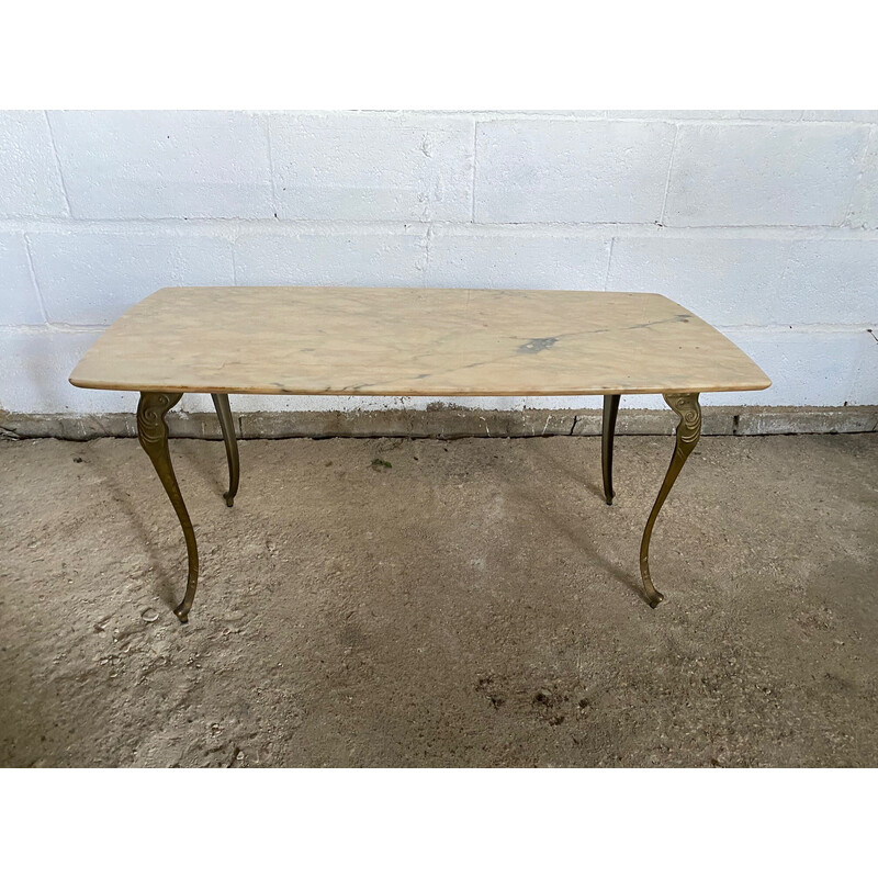 Vintage marble and brass coffee table, 1950