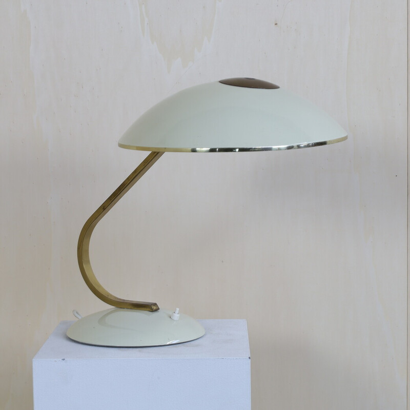 Lampe de bureau vintage en laiton et crème, 1960