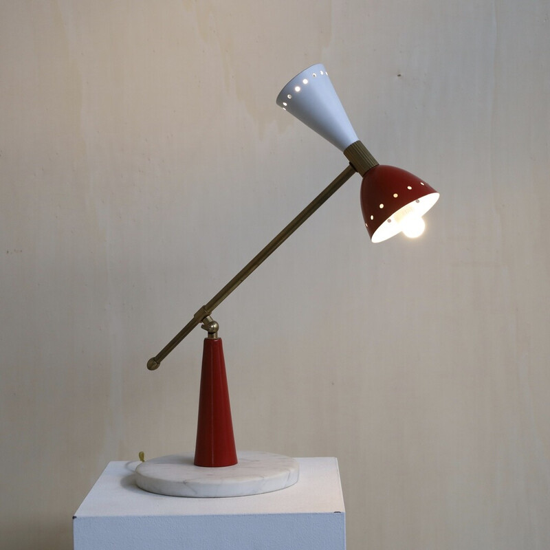 Lampe de table Diabolo en laiton et marbre par Stilnovo, 1950