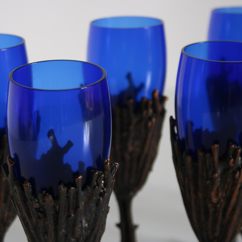 Service de verres vintage en bronze, France 1970