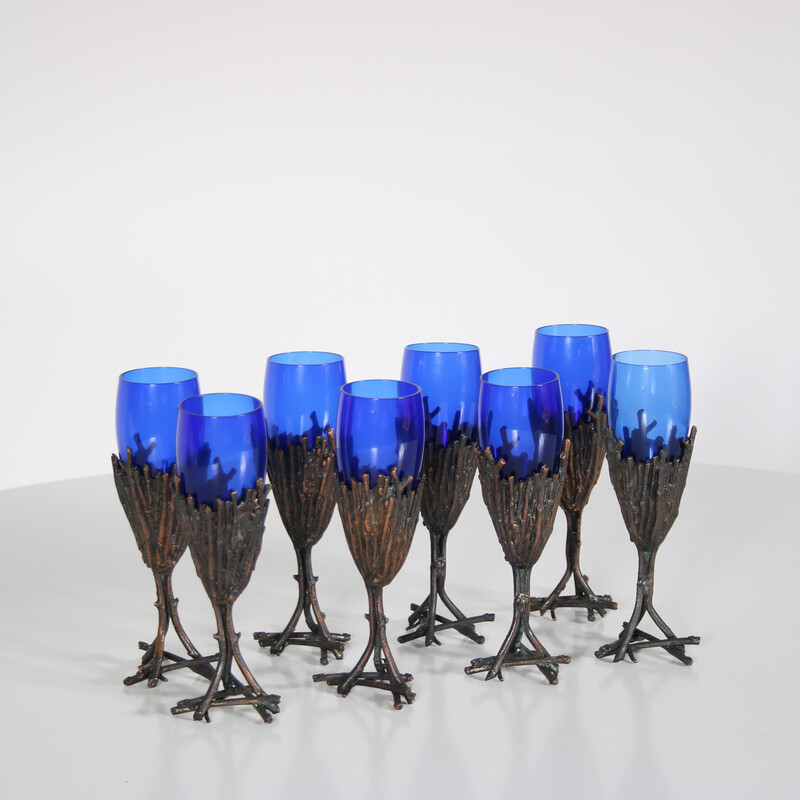 Vintage bronze glasses service, France 1970