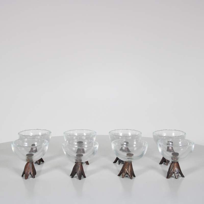 Set of 8 vintage bronze sundae cups by Ignacio Toledo for Fondica, France 1990