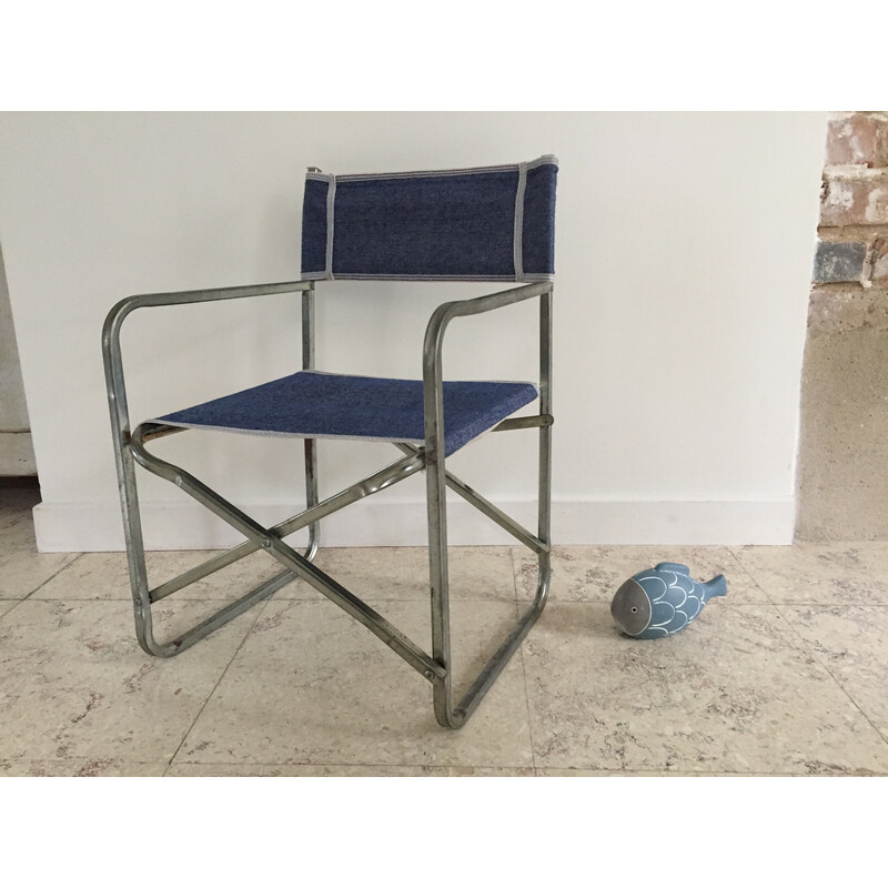 Vintage metal and fabric folding camping chair, 1960-1970
