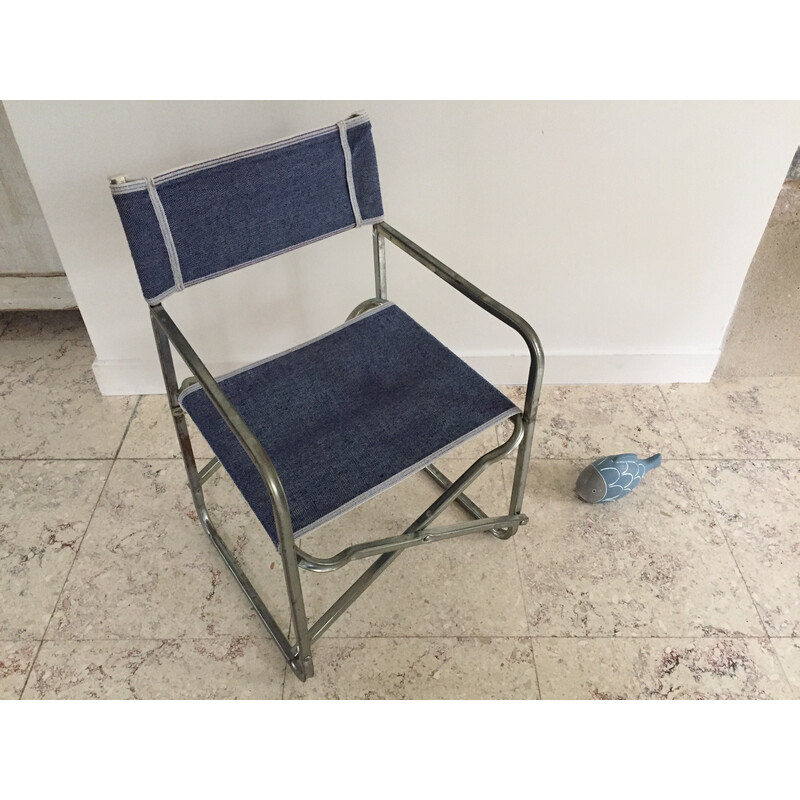 Vintage metal and fabric folding camping chair, 1960-1970