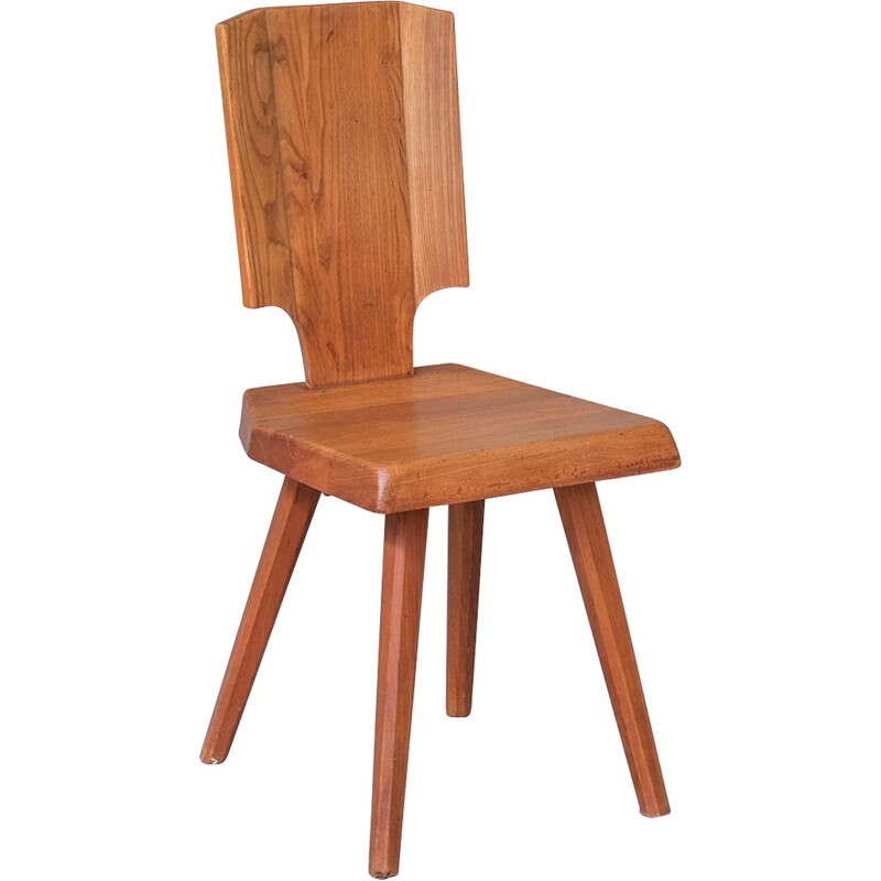 Conjunto de 3 cadeiras de jantar em madeira de olmo francês S28 de meados do século, de Pierre Chapo, 1972