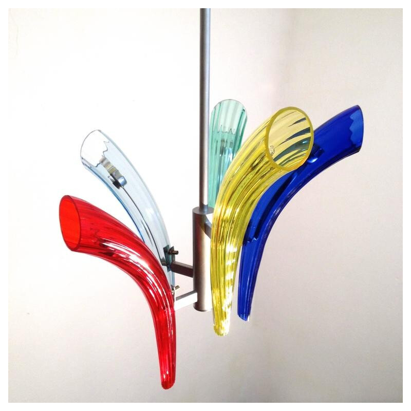 Lustre avec flûtes en verre de Murano multicolore - 1970