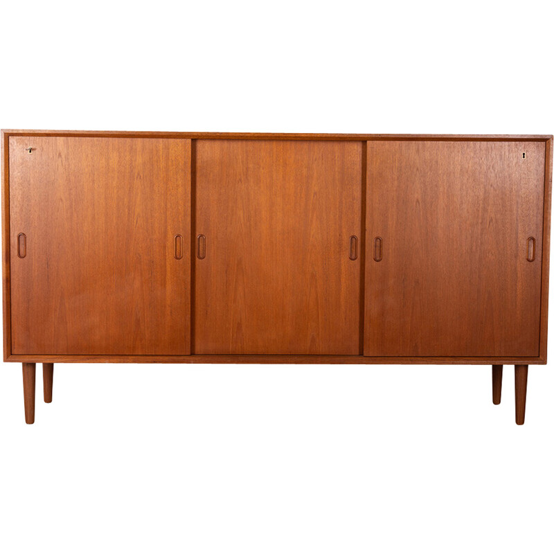 Vintage teak wood sideboard with three sliding doors, 1970s